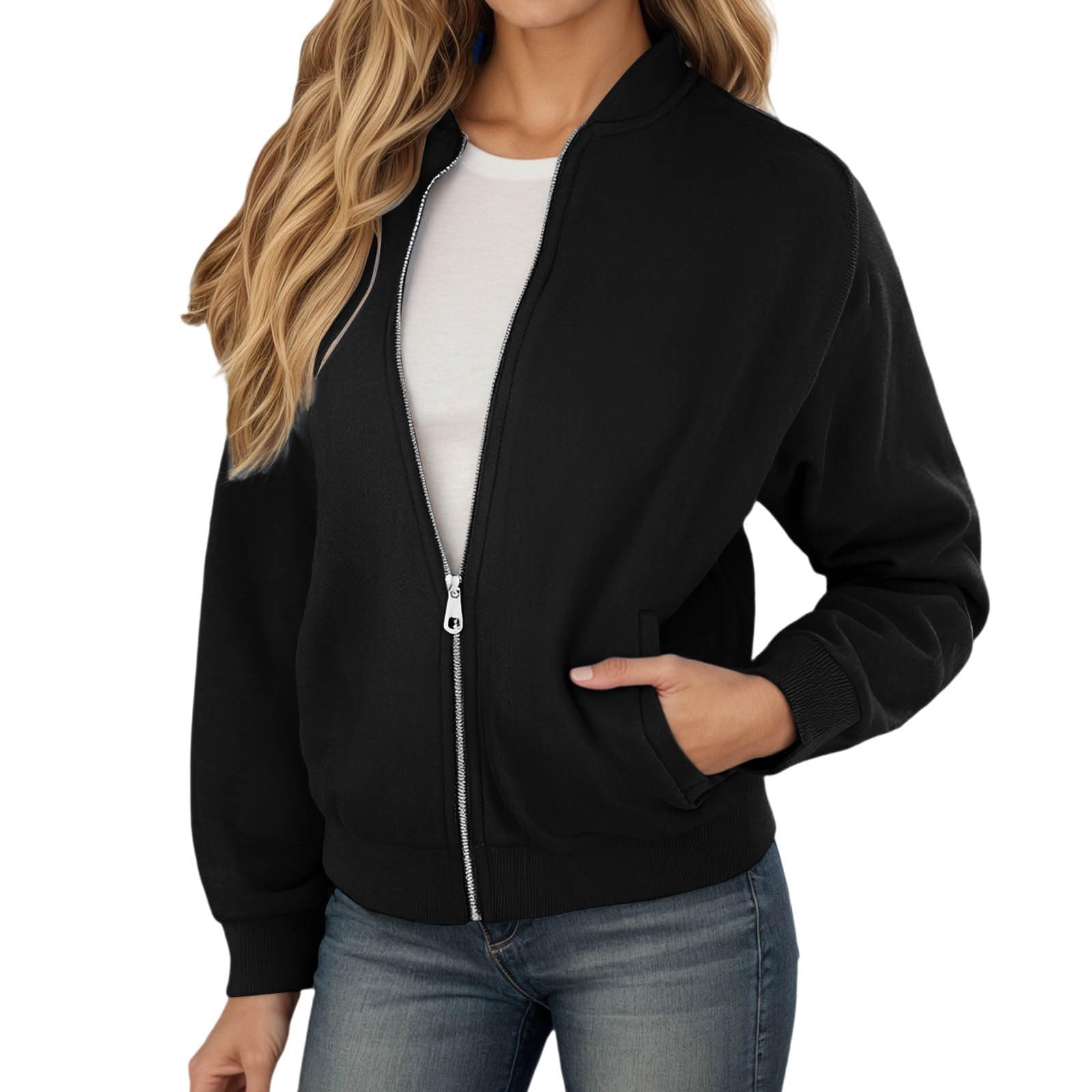 Chaqueta bomber para mujer con cuello alto y cremallera frontal 7