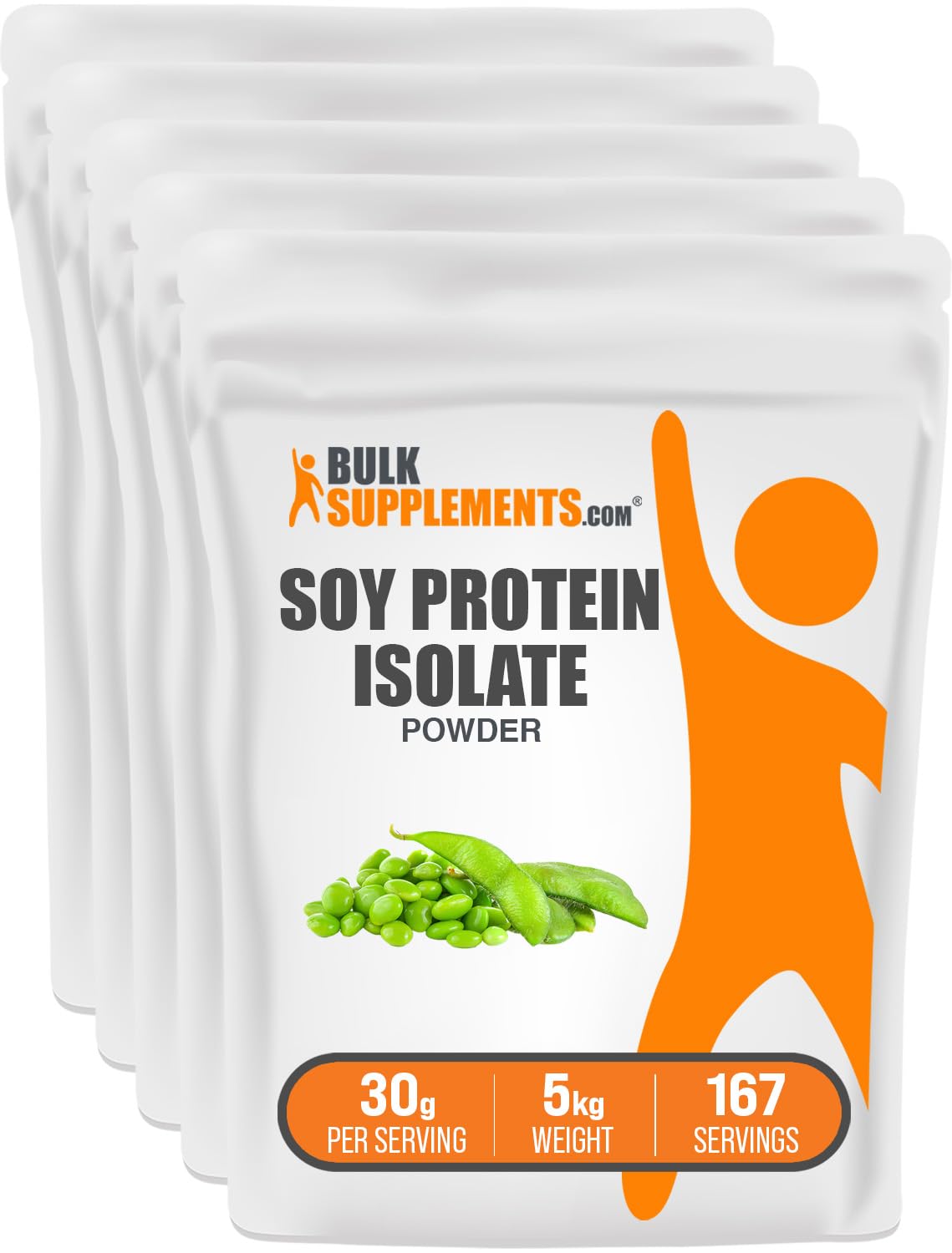 BulkSupplements.com Soy Protein Isolate Powder - Vegan Protein Powder, Unflavored - Pure & Gluten Free, 30g per Serving, 1kg (2.2 lbs) (Pack of 5)