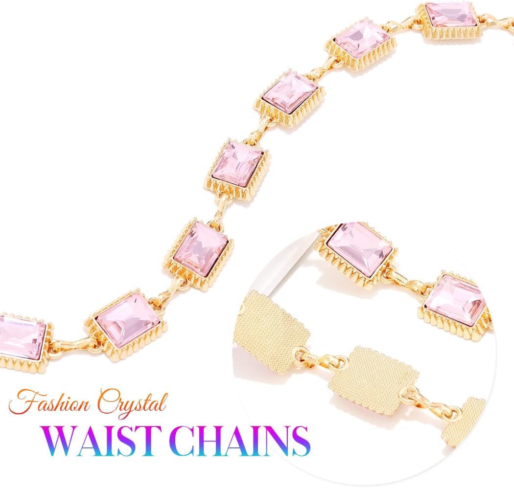 BODIY Vintage Rhinestone Waist Chain Crystal Chain Belt for Women Fashion Gold Rhinestone Dress Belt for Women