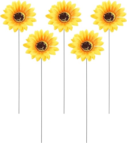 SEWACC Juego de 5 piezas de metal grande con diseño de girasol, decoración de jardín, a prueba de óxido, margarita amarilla, flor de metal, arte