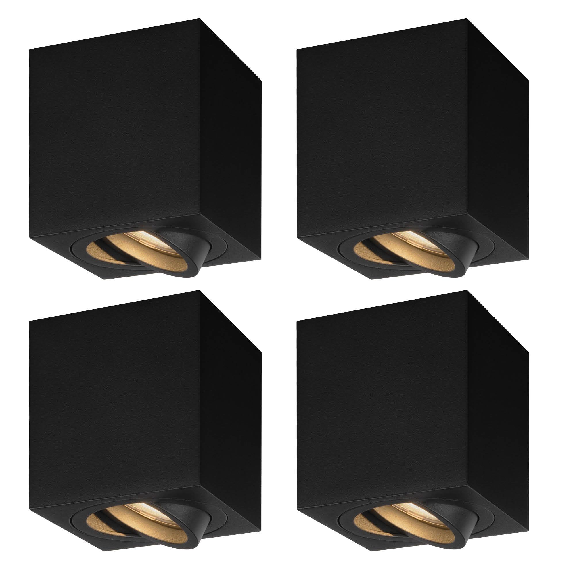 Ledvion Black - 4X Led Spotlights Square, Dimmable, 3W, 2700K, Ceiling Light