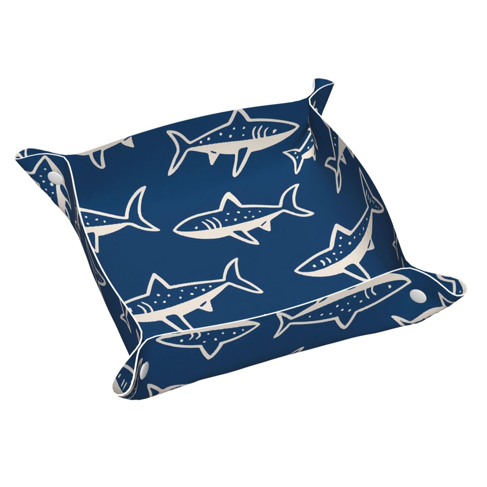 HLBSDM Cartoon Blue White Sharks Tray Men's Leather Valet Parking Portable Entrance Trays Bedside Storage Box
