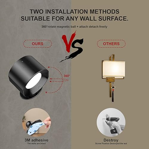 Miniatura 4 de GRUITES Aplique de pared LED luces de pared con fuentes arriba y abajo lámpara de pared con batería recargable de rotación de 360 soporte de control