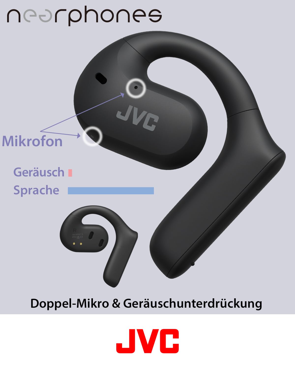 JVC Nearphones HA-NP35T-B, True Wireless Earbuds, Open Ear Design, IPX4, Mikrofon-Muting, 17 Std. Laufzeit, BT 5.1, (Schwarz)