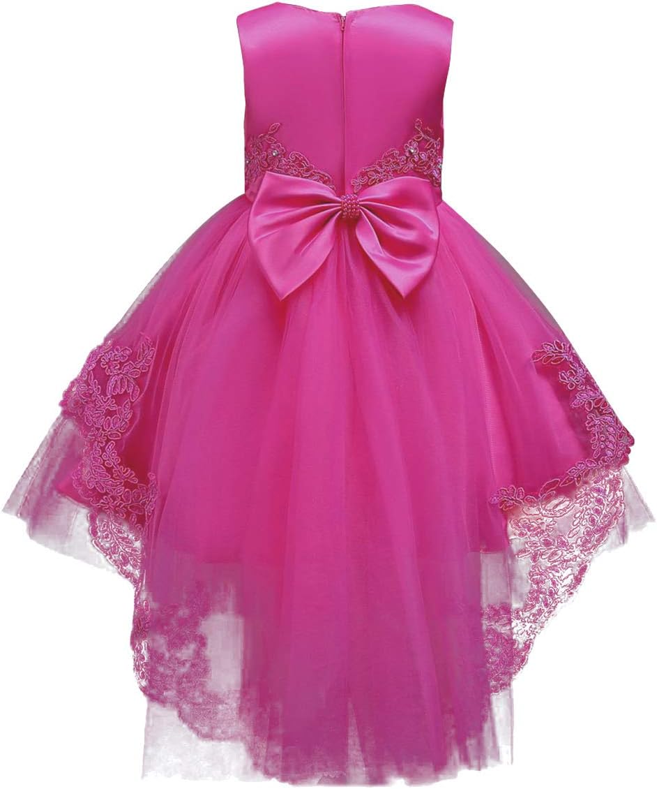 Flower Girls Vintage Overlay Lace Beaded Rhinestone Wedding Tulle Dress Hi Low Communion Party Dance Tutu Gown with Train - Image 2