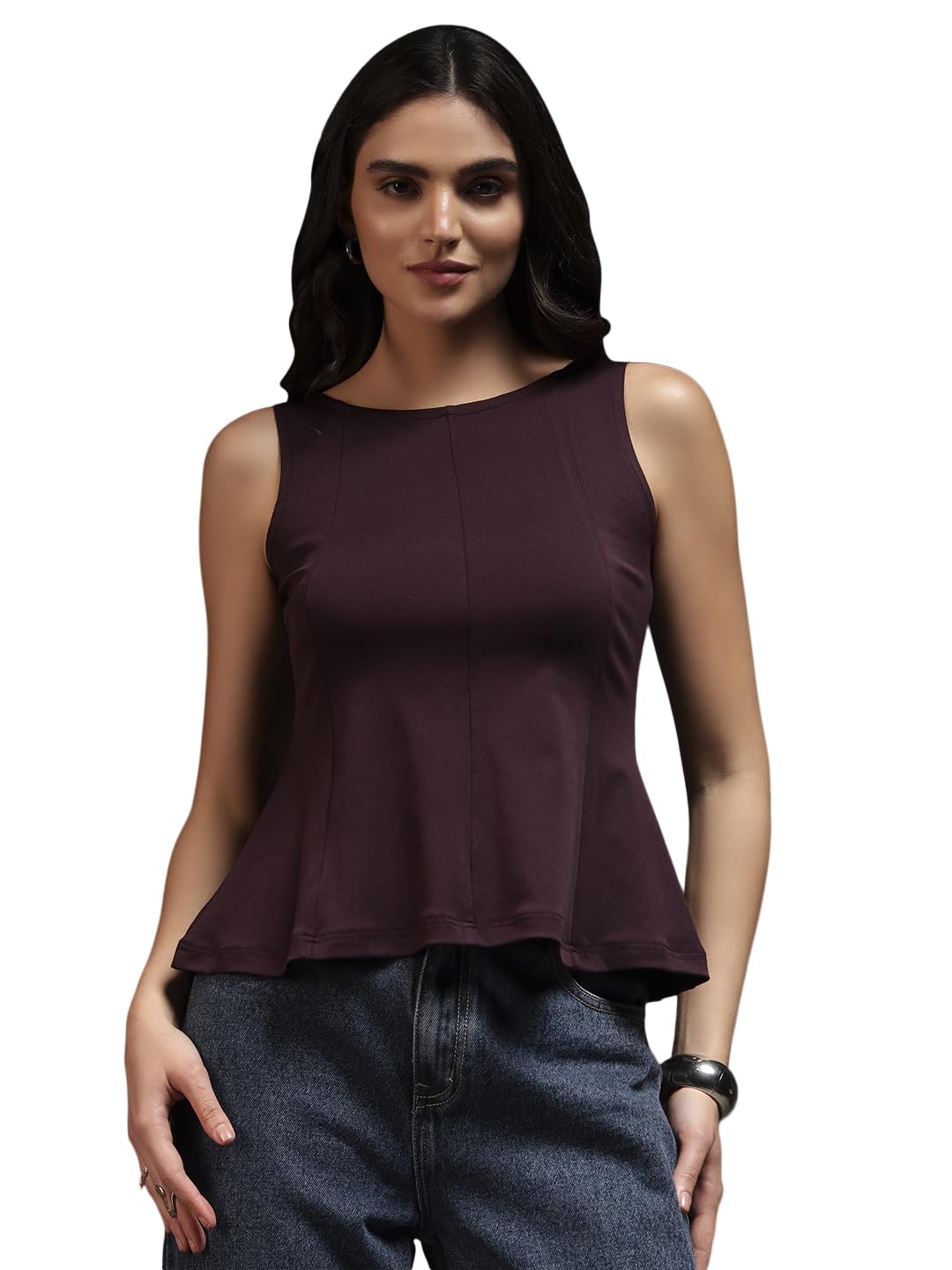 trend arrest.ed Women's Peplum Sleeveless Top | Fitted Bodice Flared Hem | Chic Casual Tank-picture-35