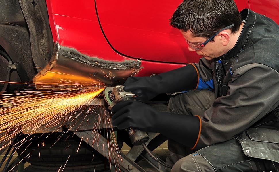 Miniatura 8 de Guantes de Látex XL de 14" Resistentes a Químicos - Guantes de Goma Largos Reutilizables de Trabajo Pesado para Lavar Platos para Hombres -