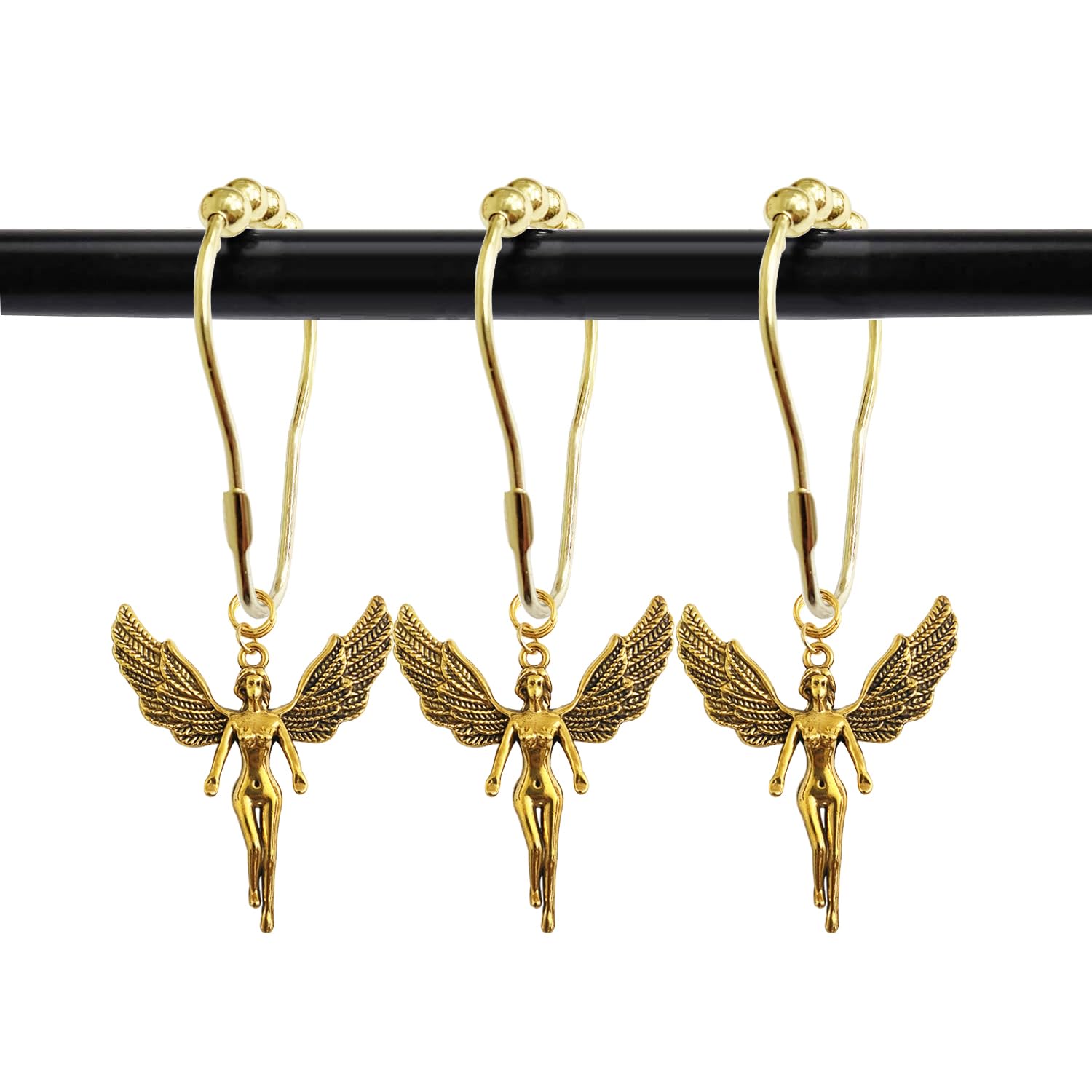 ZILucky Set of 12 Goddess Angel Shower Curtain Hooks, Romantic Angel House Bathroom Decor Accessorie, Stainless Steel Rustproof (Gold)