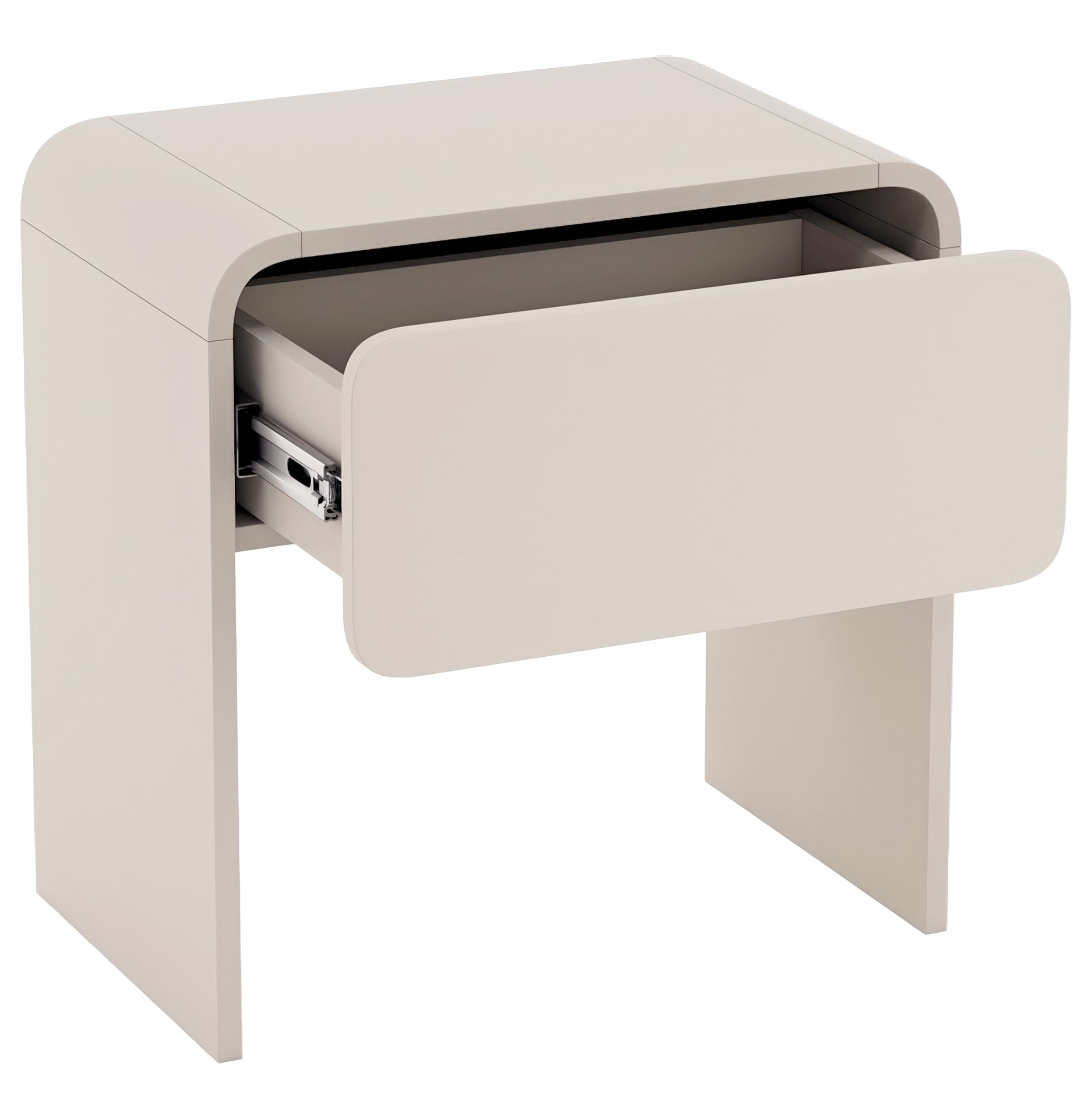 Selsey Moderner Nachttisch 50 cm mit Schublade im eleganten Kaschmirton Deal fürs Schlafzimmer. Robuste PVC-Kanten, skandinavisches Design und praktischer Stauraum für Bücher, Brille und Accessoires.