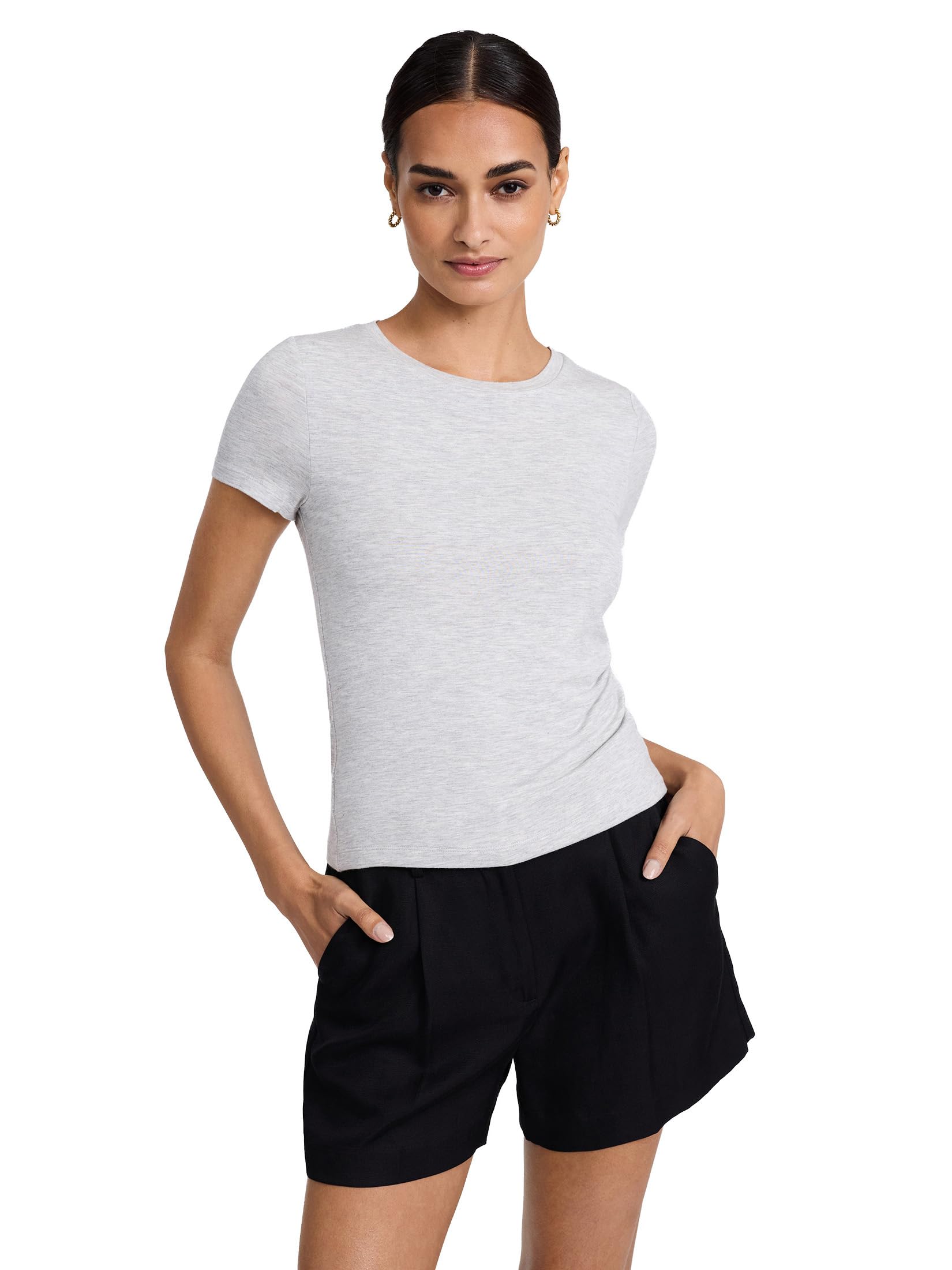 EXPRESS Womens Supersoft Crew Neck Tee Fitted Double-Layer T-Shirt with Soft Feel and Everyday Essential Style
