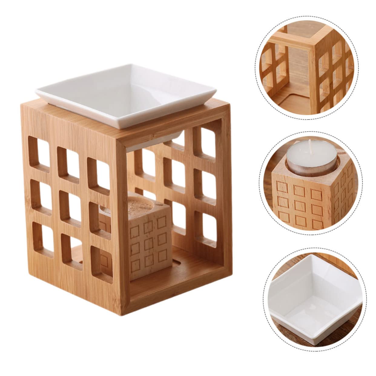 Gatuida Quemador Diseño Elegante de Cerámica y Madera de Aceites Esenciales de 150ml para Aromaterapia para Velas Tealight en Sala de Yoga o Hotel