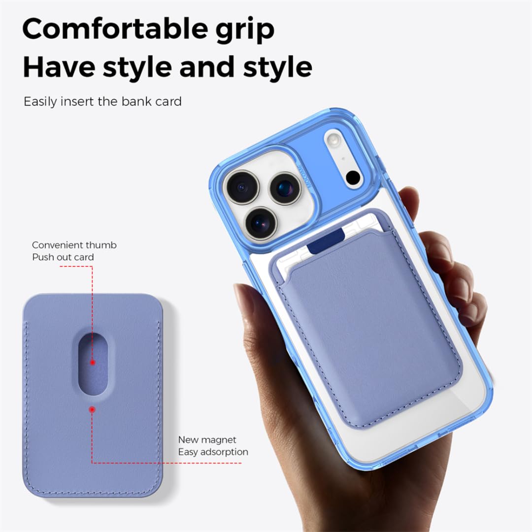 Custodia in pelle con porta carte magnetico, ricarica wireless e cover rigida ibrida opaca per iPhone 17 Pro Max (per iPhone 17 Pro Max/grigio)