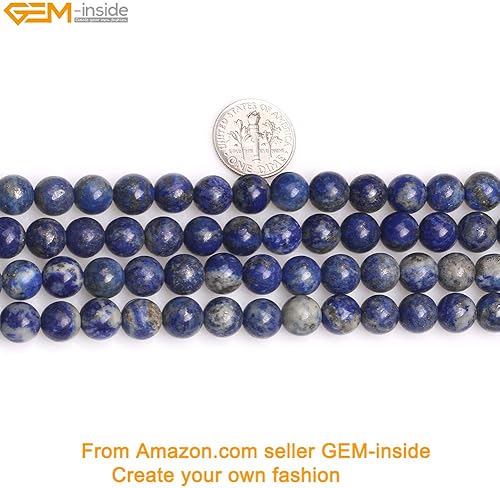 Miniatura 6 de GEM-Inside - Cuentas de piedra preciosa de lapislázuli, redondas, color azul natural, 0.315in, piedra de energía de cristal para hacer joyas, 15