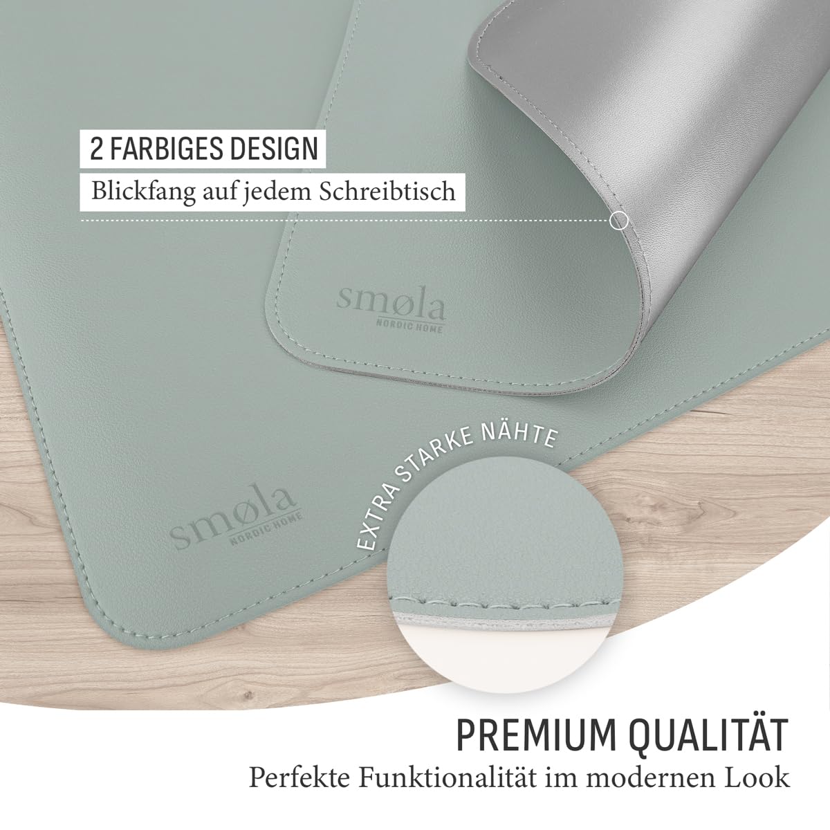 Alfombrilla de escritorio de piel sintética de 60 x 35 cm, lavable, incluye alfombrilla XXL para ratón, base de mesa grande, para oficina y oficina en casa, doble cara (azul mañana/plata)