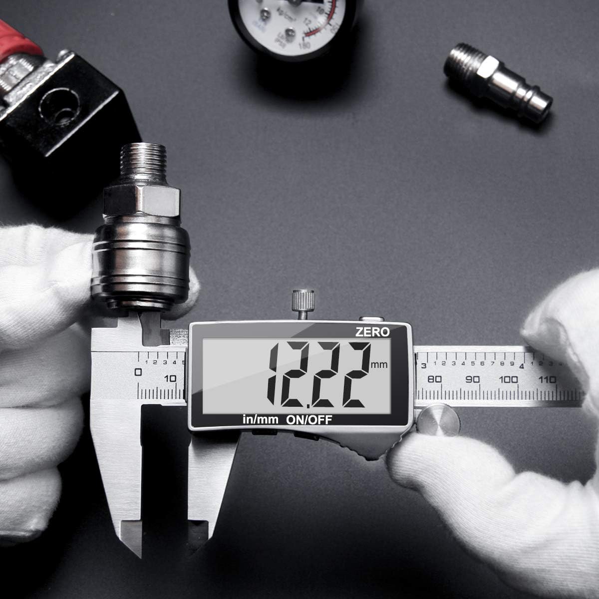 Digital Caliper, Caliper Measuring Tool with Stainless Steel, Preciva Digital Vernier Calipers 6 Inch Electronic Micrometer, Digital Micrometer with LCD Screen, Fraction/Inch/Metric Conversion