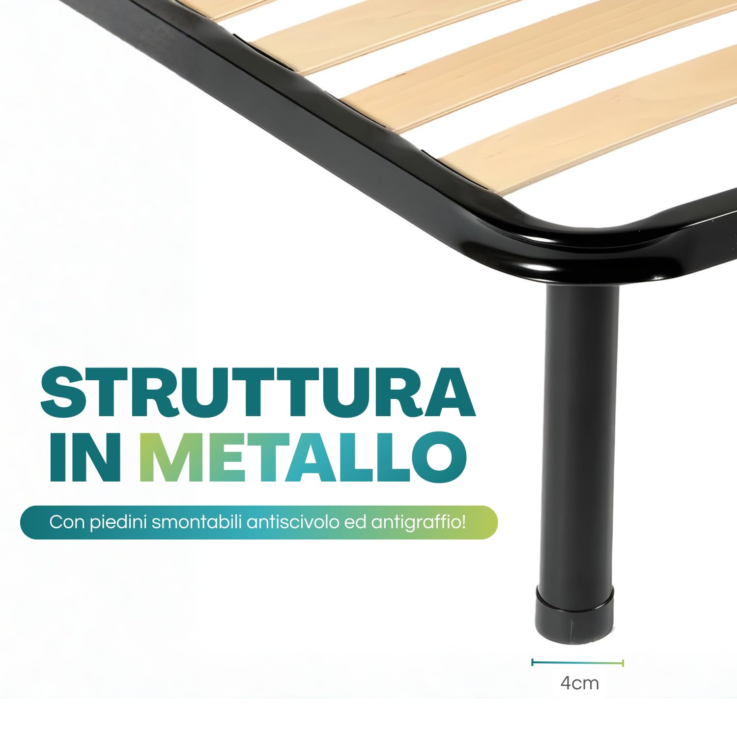 PALUPLUS Rete Ortopedica per Letto Singolo, Struttura in Metallo con Doghe in Legno, Piedini Smontabili con Gommini Antiscivolo, Portata 100 kg, Made in Italy -F -17 (80x190 cm)