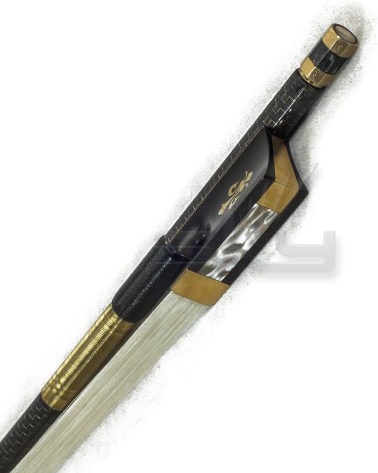 PAITITI 4/4 Violin Bow Gold Inlaid Patterned Carbon Fiber Round Silver Wrap Brass Parts with Fleur De Lys Fully-Line Abalone