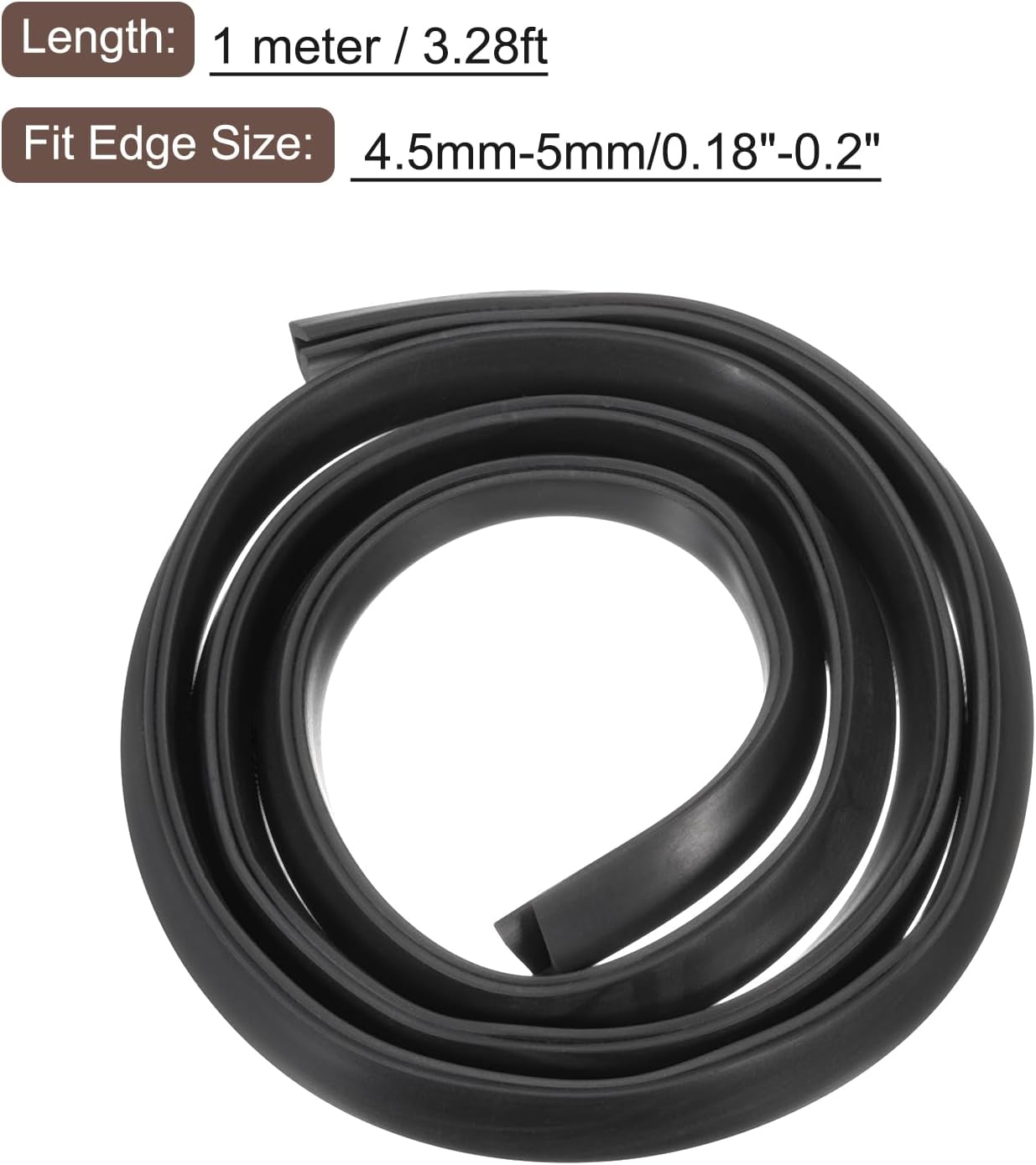 U Channel Edge Trim, 3.3ft Length Rubber Guard Seal Strip Edge Protector Flat Type Fit for 4.5-5mm Edge, (23/64" W x 7/16" H) Black