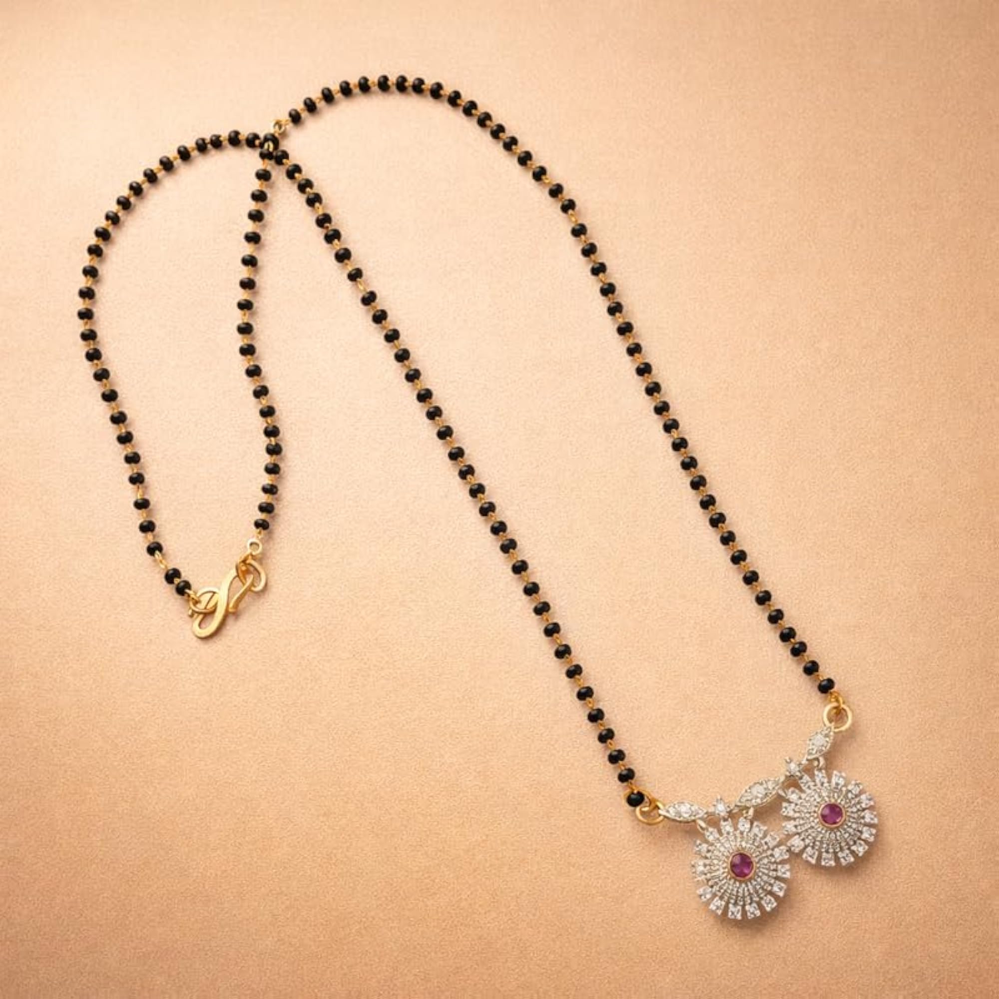 Short Black Bead Mangalsutra with AD Stone, Lightweight Design