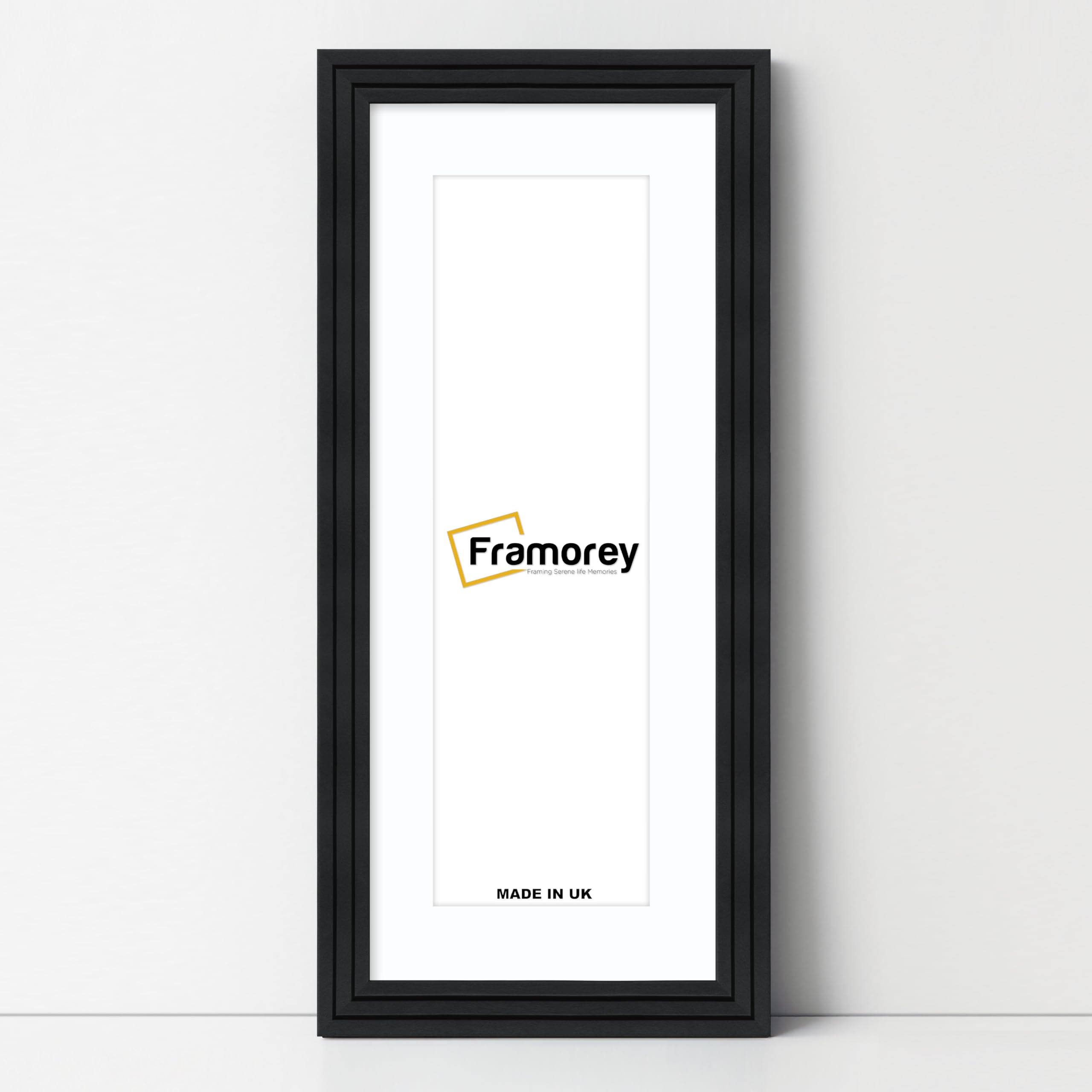 Framorey Framing Serene Life Memories Black With White Framorey Panorama Step Style Wooden Effect Picture Frame, 16X9" Size Black Photo Frame With 12X5" Size White Mount, Photo Print Frames, Wall Hanging Poster Frame, Best Photo Frames For Living Room