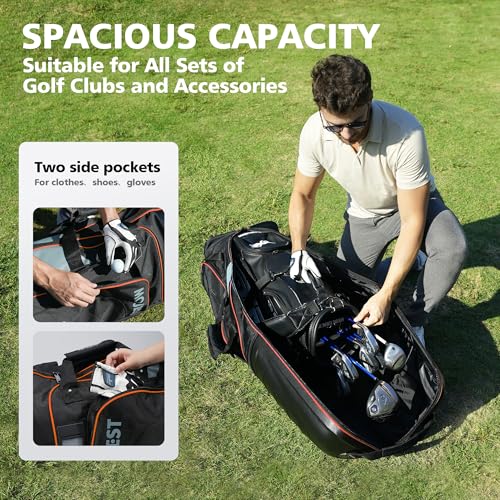 Image of Golf Travel Bags for Airlines with Wheels, Hard Case Top and 1680D Heavy Duty Oxford Protect Golf Clubs, Lightweight and Easy to Maneuver