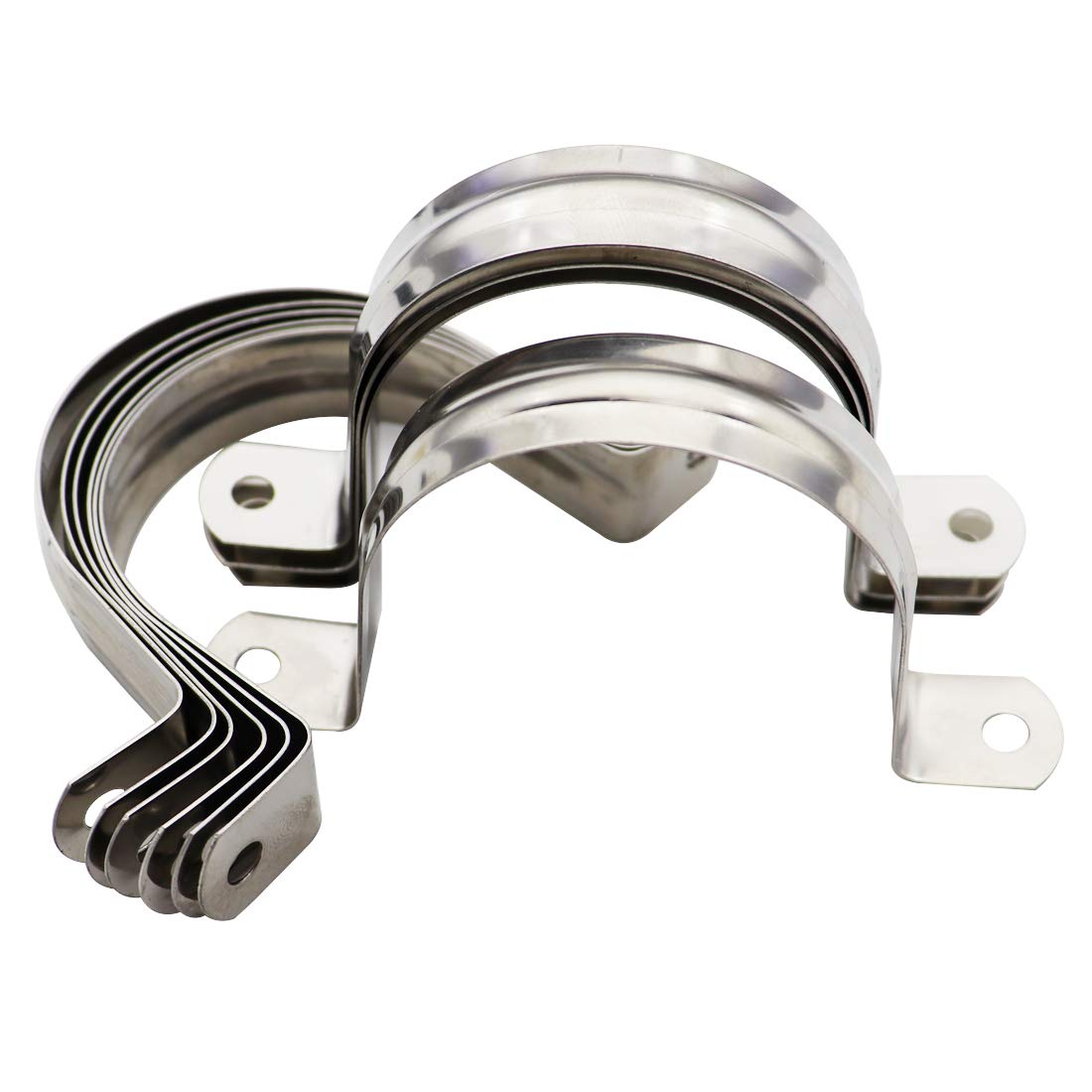 10Pcs Two Hole Strap U Bracket M60 Rigid Pipe Strap Clamp 304 Stainless Steel Tube Strap Tension Clips Fit for 2.36 inch Pipes