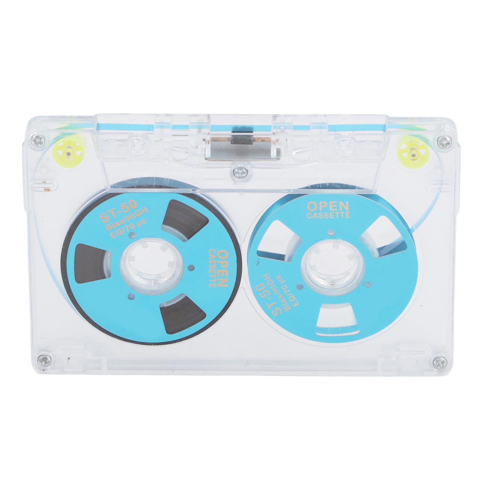 PC and Aluminum Alloy Cassette Tape with Metal Colored Electroplated Wheel, 46 Minutes Recording Time, Clear Tapes for Music Recording, Indie, Hip Hop (Blue)