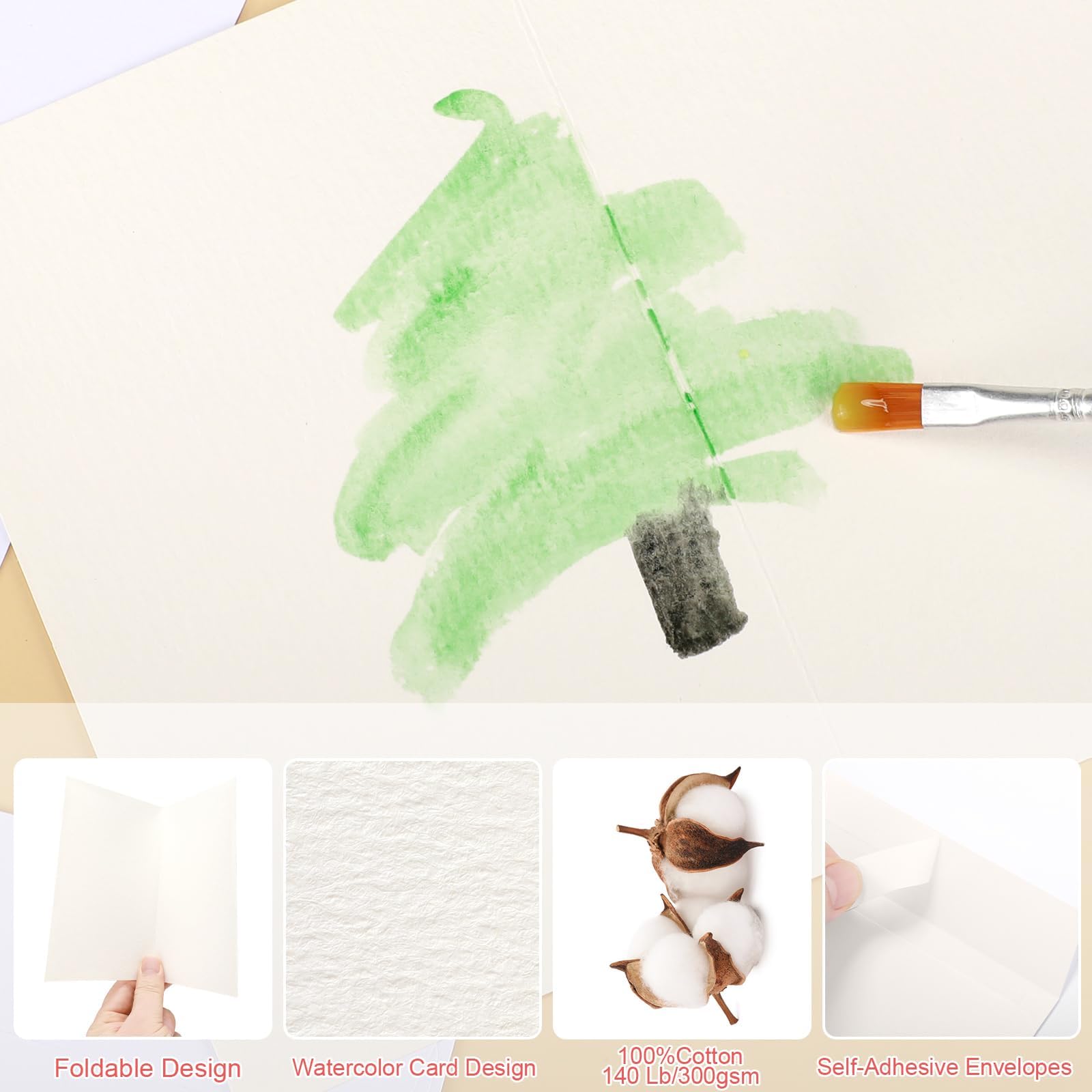Blanko-Aquarellkarten mit Umschlägen, 300 g/m², schwere Baumwoll-Aquarell-Papierkarten, 10,2 x 15,2 cm, faltbare Aquarell-Postkarten mit Umschlägen für Grußkarten, Geburtstag, Hochzeit, Einladungen,