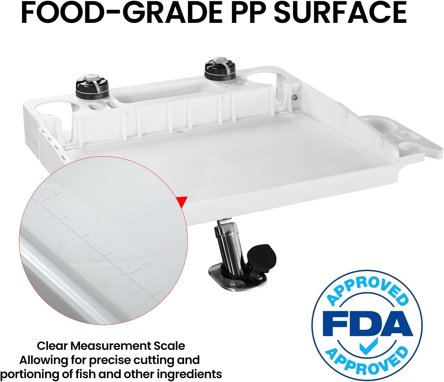 HITORHIKE Boat Cutting Board Bait Table with Stainless Steel Arm, Single Rod Holder, 360° Rotating Surface, Knife & Plier Slots, Drain Channel – Fish Cleaning & Fillet Station for Boats & Grills