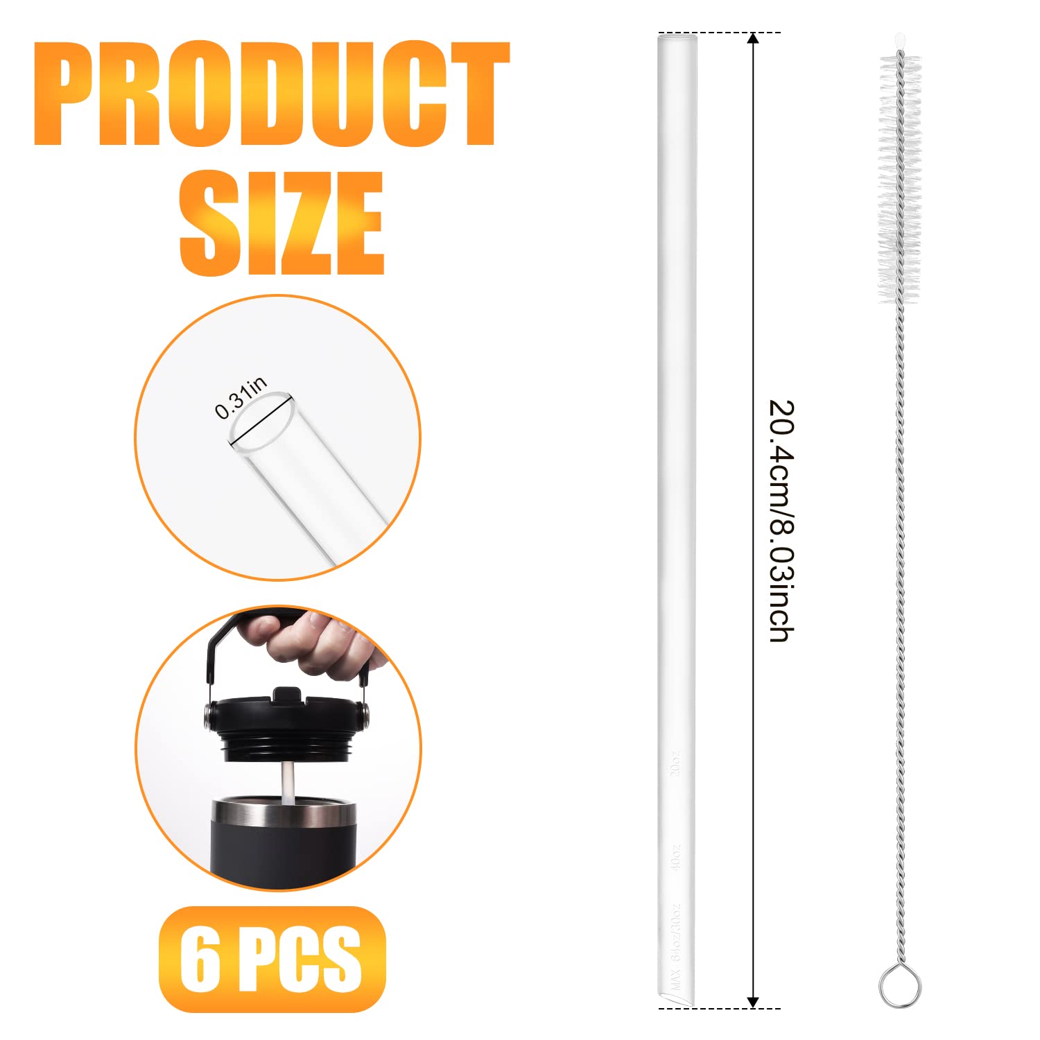 Replacement Straws & Cleaning Brush Compatible With Takeya & Stanley Water Bottles (18, 24, 32, 40, 64 Oz)