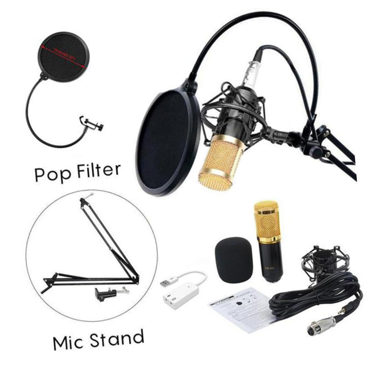 Kit de Micrófono Bm-800 de Condensador para Radiodifusión y Estudio Negro