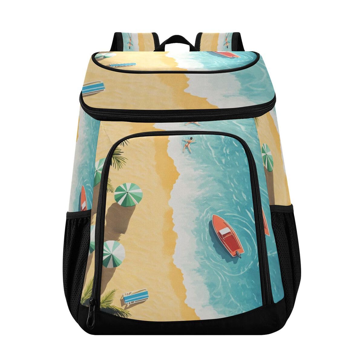 Beach Palm Blue Cooler Backpack Leakproof Insulated Lunch Cooler Bag 30 Cans Camping Backpacks for Camping Hiking Beach