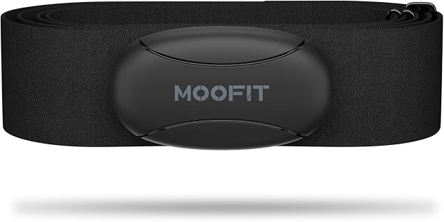 moofit HR8 Heart Rate Monitor Chest Strap, Low Energy Real-Time Heart Rate Data, Bluetooth 5.0/ANT+, Larger Communication Range, IP67 Waterproof, Compatible with iOS/Android Apps, Fitness Equipment, Black
