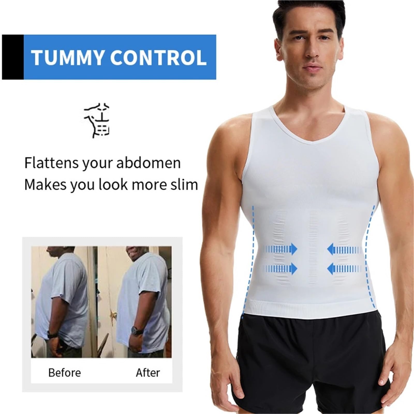 Shapewear pour Homme Lot de 2 débardeurs Compression for Homme, col en V, Gaine Amincissante, Ventre Plat
