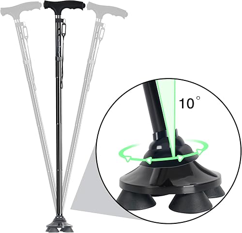 Miniatura 2 de Ycpasta Bastón plegable, plegable, resistente, parte inferior gira 360 grados, luz LED ajustable, segundo mango para estar de pie, bastones