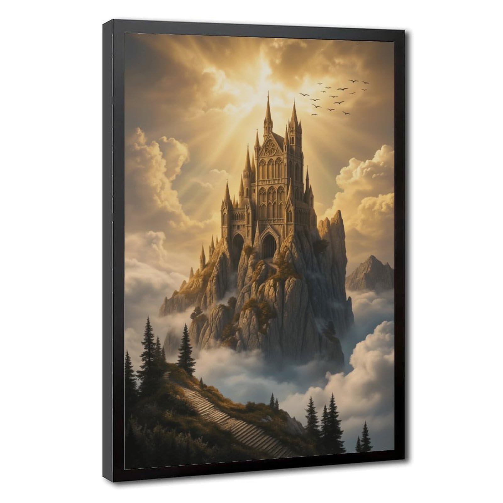 ELKPDOE Cloud Sanctum Requiem Forgotten World Poster Canvas Poster Bedroom Decor Sports Landscape Office Room Decor Gift Black Frame 24" L X 36" W