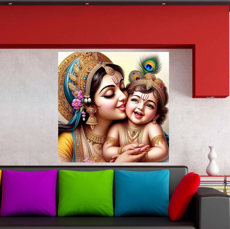 Image of British Terminal Cute little Bal Gopal Baby God Krishna| Kanha Ji | Laddu Lord Makhan Chor Painting Religious Poster for Pregnant Women for wall (matt thin vinyl,sticker,multicolor,unframed)| bj443