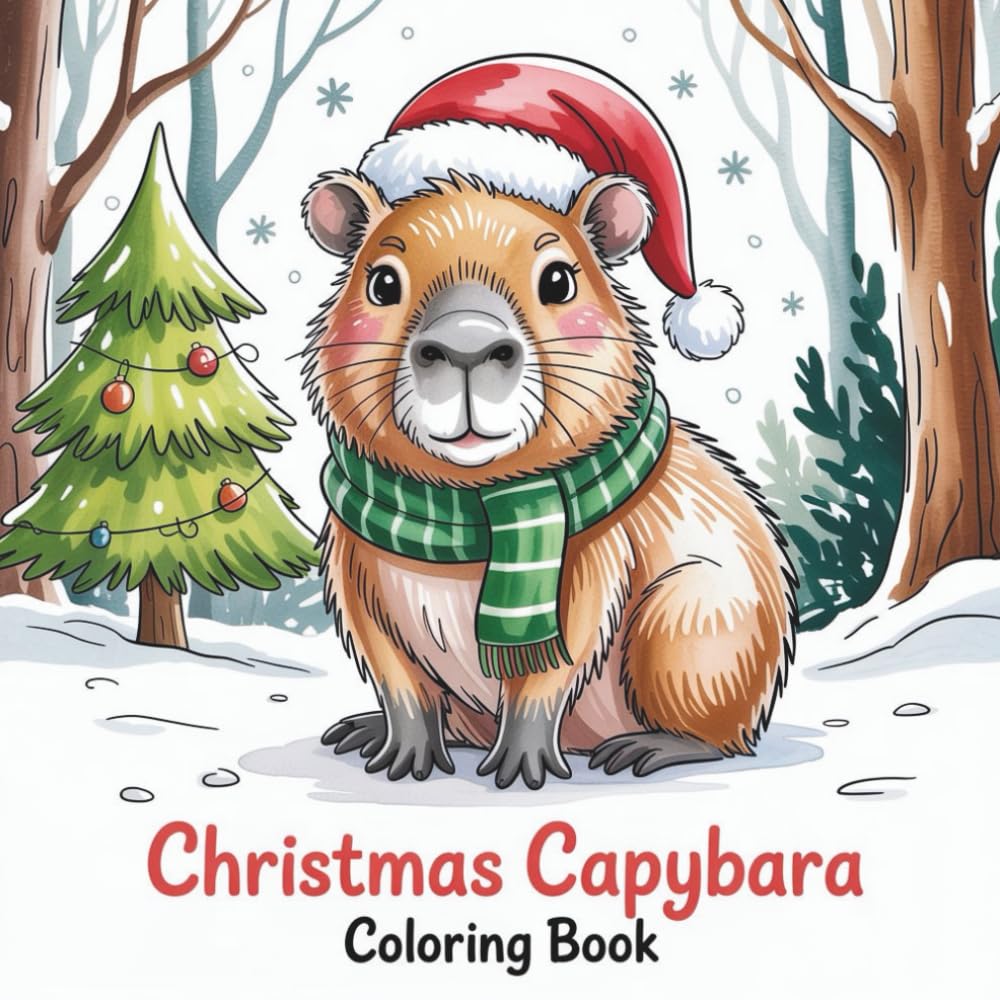 Christmas Capybara Coloring Book for Kids 4–8: Cute Christmas Coloring Pages with Capybaras & Snowmen