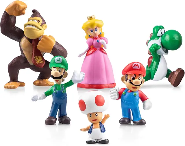 Super Mario Figuren Set - 6 Stück Tortenaufleger für Geburtstag Deko