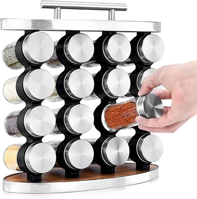Spice Rack,4 Tier Spice Rack Organizer with 16 Empty Square Spice Jars for Countertop and Cabinet (16 Jar)