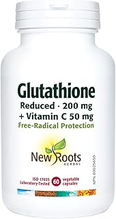 New Roots Herbal - Glutathione Reduced 200mg, 60 vcaps - L-Glutathione 200mg Vitamin-C 50mg Capsules - Bone Health, Gum Health, Teeth Health & Immune Boost - L-Glutathione Supplement & Ascorbic Acid