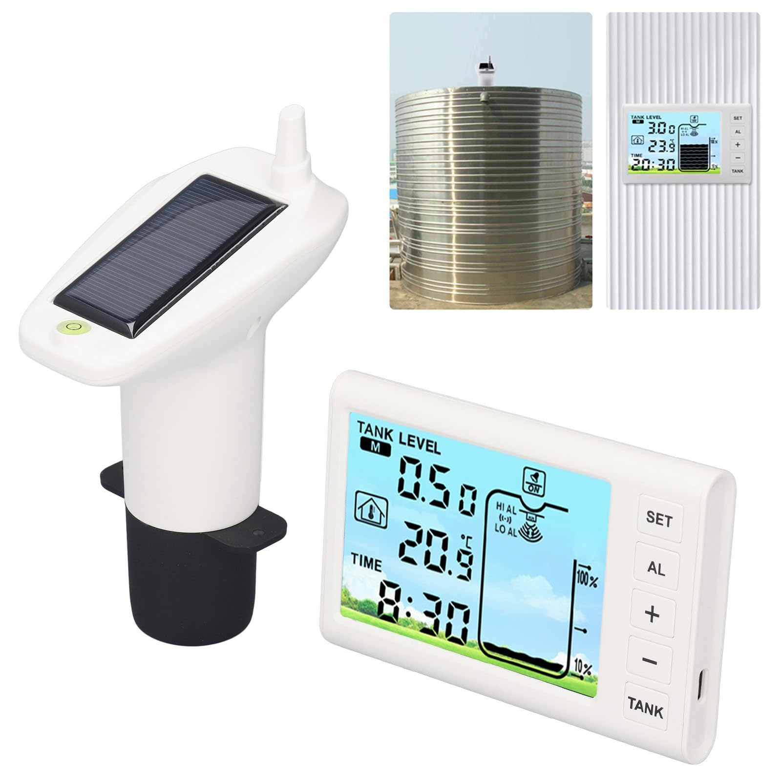 Haofy Sensor Ultrasónico de Nivel de Líquido del Tanque Medidor de Agua Inalámbrico con Monitoreo de de Temperatura - Transmisor Impermeable IP65 - Transmisión Inalámbrica de 100 M para Jardín
