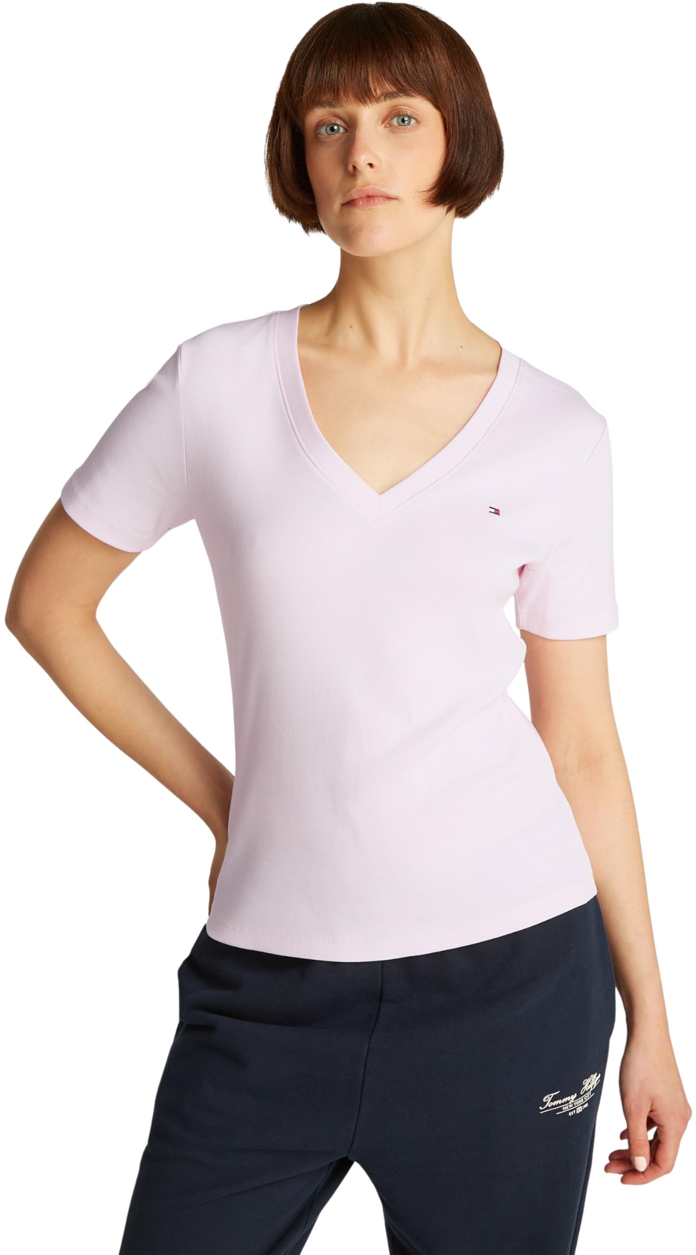 Tommy Hilfiger Damen T-Shirt Kurzarm New Slim Cody V-Ausschnitt
