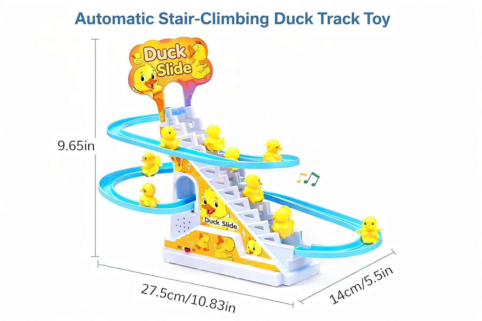 TEC TAVAKKAL Duck Slide Toy Set, Funny Automatic Stair-Climbing Ducklings Cartoon Race Track Set Duck Roller Coaster Escalator Toy with Flashing Lights & Music (Duck Slide Track Set) — Amazon image 2