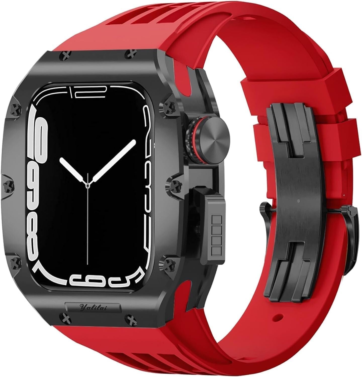 Titanium Alloy Watch Case+Fluororubber Watch Band Luxury RM Modification Kit，For Apple Watch 8 45mm 6 5 4 44mm Mod Kit Alloy Watch Cover