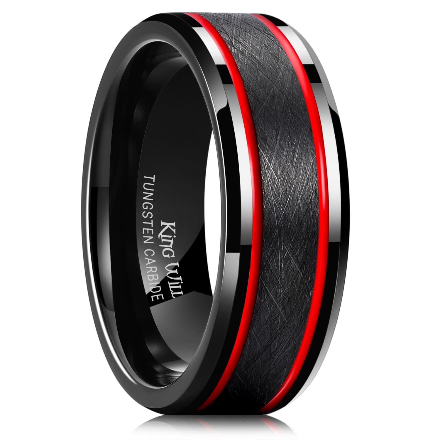 King Will Tungsten Rings for Men Two Tone Grooved Mens Wedding Band Cool Promise Engagement Matte Finished Beveled Edge