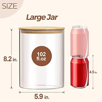 ComSaf 3L Glass Jar with Bamboo Lid, Large Glass Jar Wide Mouth Food Storage Container with Airtight Lid, Clear Glass Pantry Jar for Pasta Flour Rice Cookie Biscuit Sugar Storage, Big Laundry Jar