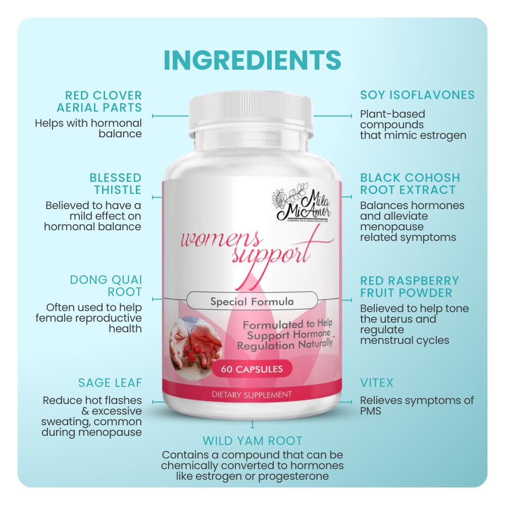Mila Miamor Women's Support - Hormone Regulator with Natural Ingredients - Estrogen Support for Women — Supplement for Hormone Balance, Menopause & Antioxidant - Made in USA - 60 Capsules — Amazon image 3