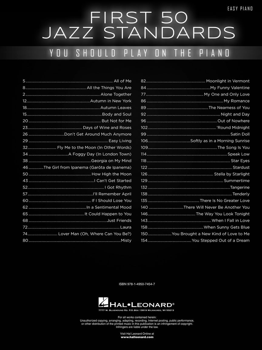 First 50 jazz standards you should play on the piano - easy piano