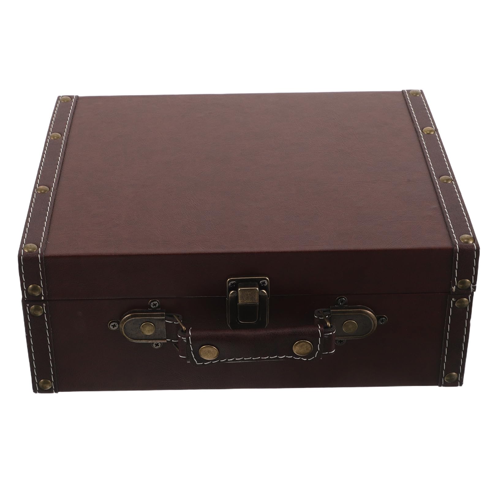 HOMSFOU Scatola Decorativa Retrò in Legno Pu Manici e Chiusure | Stile Britannico Vintage, Colore Caffè, Leggera e Portatile, per Allestimenti Nozze, Esterni e Foto